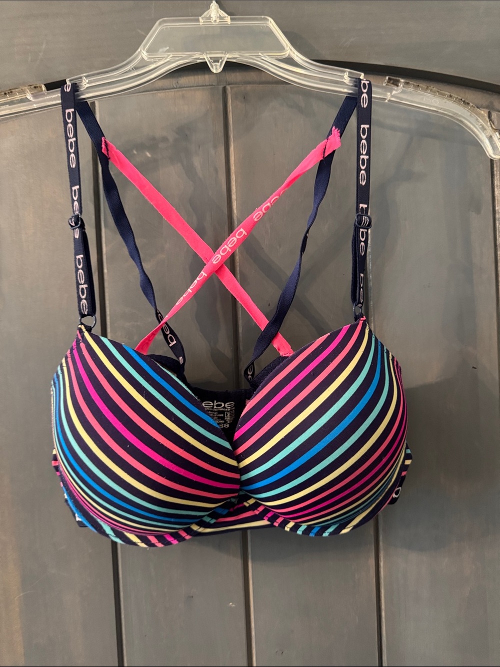 bebe Striped Push-Up Bra in Pink, Blue & Yellow